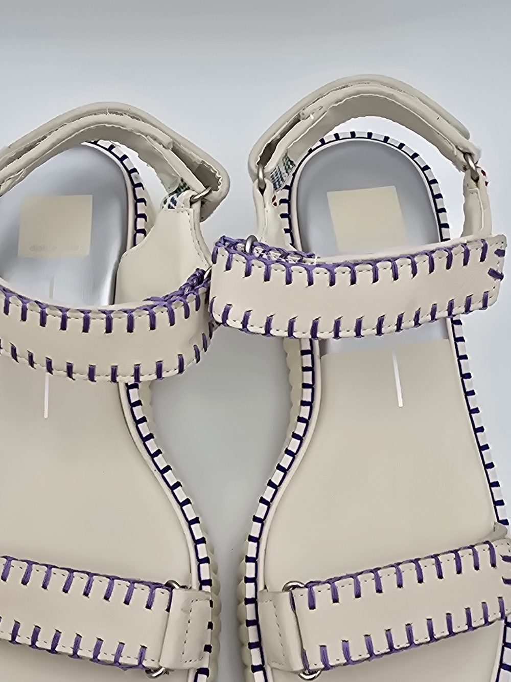 Dolce Vita Cream Platform Sandals with Purple Stitching - Picture 7 of 8